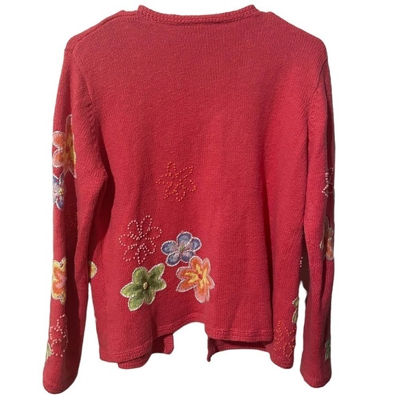 David Brooks Salmon Floral Colorful Embroidered Sweater Cardigan - Picture 7 of 7